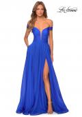 Picture of: Off the Shoulder Chiffon Gown with Plunging Neckline in Royal Blue, Style: 28546, Detail Picture 5