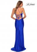 Picture of: Empire Waist Dress with Ruching and Lace Up Back in Royal Blue, Style: 28593, Detail Picture 5