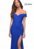 Picture of: Off the Shoulder Long Jersey Gown with Ruffle in Blue, Style: 30703, Detail Picture 5