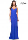 Picture of: Long Ruched Jersey Gown with V Neckline in Royal Blue, Style: 31107, Detail Picture 5