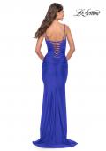 Picture of: Intricate Lace Up Back Jersey Gown with Ruching in Royal Blue, Style: 31330, Detail Picture 5