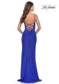 Picture of: Sheer Lace Side Panel Jersey Long Dress in Royal Blue, Style: 31335, Detail Picture 5
