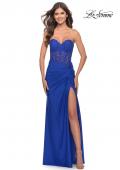 Picture of: Sheer Lace Applique Bodice Dress with Jersey Skirt in Royal Blue, Style: 31343, Detail Picture 5