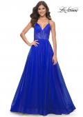 Picture of: A-Line Prom Dress with Illusion Ruched Bodice in Royal Blue, Style: 31457, Detail Picture 5