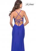 Picture of: Lace Asymmetrical Gown with Jersey Skirt and Twist Knot Detail in Royal Blue, Style: 31520, Detail Picture 5