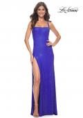 Picture of: Rhinestone Embellished Jersey Gown with Square Neckline in Royal Blue, Style: 32058, Detail Picture 5