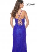 Picture of: Scallop Detail Lace Fitted Prom Dress with Illusion Bodice in Royal Blue, Style: 32080, Detail Picture 5
