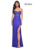 Picture of: Strapless Rhinestone and Beaded Illusion Top Dress with Lace Up Back in Blue, Style: 32245, Detail Picture 5