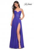Picture of: Chiffon and Lace Gown with Bustier Top in Blue, Style: 32276, Detail Picture 5