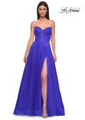 Picture of: Strapless A-line Tulle Dress with Floral Waist Detail in Royal Blue, Style 32789, Detail Picture 5
