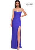 Picture of: Ruched Long Prom Dress with Rhinestone Bra Style Top in Royal Blue, Style 32939, Detail Picture 5