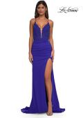 Picture of: Lace and Ruched Jersey Prom Dress with Deep V Neckline in Royal Blue, Style: 33001, Detail Picture 5
