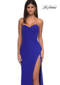 Picture of: Simple Net Prom Dress with High Slit and Flattering Ruching in Royal Blue, Style: 33018, Detail Picture 5
