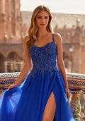 Picture of: Beaded Tulle A-Line Gown with Sheer Corset Bodice in Royal Blue, Style: 33702, Detail Picture 5