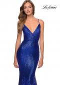 Picture of: Metallic Sequined Mermaid Dress with Lace Up Back in Royal Blue, Style: 28469, Detail Picture 6