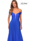 Picture of: Off the Shoulder Chiffon Gown with Plunging Neckline in Royal Blue, Style: 28546, Detail Picture 6