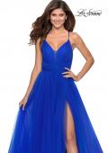 Picture of: Long Tulle Prom Dress with Criss Cross Bodice Detail in Royal Blue, Style: 28893, Detail Picture 6