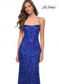 Picture of: Print Sequin Long Dress with Lace Up Back in Royal Blue, Style 29638, Detail Picture 6