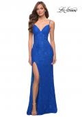 Picture of: Sleek Lace Long Dress with Sheer Sides and Open Back in Royal Blue, Style 29694, Detail Picture 6