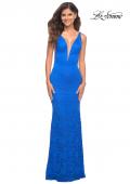 Picture of: Chic Stretch Lace Gown with Deep V Neckline in Royal Blue, Detail Picture 6