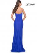Picture of: Long Ruched Jersey Gown with V Neckline in Royal Blue, Style: 31107, Detail Picture 6