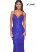 Picture of: Beaded Lace Long Dress with Illusion Bodice in Royal Blue, Style: 31359, Detail Picture 6
