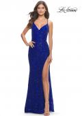Picture of: Beaded Lace Gown with High Slit and V Neck in Royal Blue, Style: 31388, Detail Picture 6