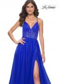Picture of: A-Line Prom Dress with Illusion Ruched Bodice in Royal Blue, Style: 31457, Detail Picture 6