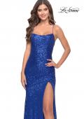 Picture of: Lace Up Back Sequin Gown with Flare Skirt in Royal Blue, Style: 31508, Detail Picture 6