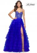 Picture of: Tiered Ruffle Tulle Prom Dress with Rhinestone Embellished Bodice in Royal Blue, Style: 32002, Detail Picture 6