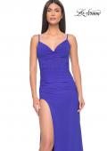 Picture of: Net Jersey Ruched Fitted Dress with Illusion and Boning on Back in Royal Blue, Style: 32160, Detail Picture 6