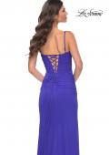 Picture of: Net Jersey Ruched Dress with Rhinestone Fishnet Detail on Bust in Blue, Style: 32219, Detail Picture 6