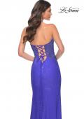Picture of: Strapless Rhinestone and Beaded Illusion Top Dress with Lace Up Back in Blue, Style: 32245, Detail Picture 6