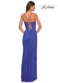 Picture of: Fishnet Rhinestone Fitted Dress with Bustier Top and High Neckline in Royal Blue, Style: 32446, Detail Picture 6