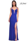 Picture of: Corset Jersey Prom Dress with Deep V Neckline in Royal Blue, Style 32763, Detail Picture 6