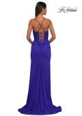 Picture of: Lace and Ruched Jersey Prom Dress with Deep V Neckline in Royal Blue, Style: 33001, Detail Picture 6