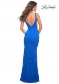 Picture of: Chic Stretch Lace Gown with Deep V Neckline in Royal Blue, Detail Picture 7