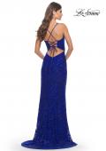 Picture of: Beaded Lace Gown with High Slit and V Neck in Royal Blue, Style: 31388, Detail Picture 7