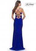 Picture of: Criss Cross Cut Out Rhinestone Jersey Dress in Royal Blue, Style: 31399, Detail Picture 7