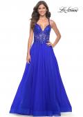 Picture of: Tulle A-Line Gown with Sheer and Beaded Lace Detail in Royal Blue, Style: 31471, Detail Picture 7