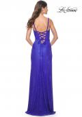 Picture of: Rhinestone Embellished Jersey Gown with Square Neckline in Royal Blue, Style: 32058, Detail Picture 7