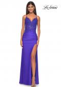 Picture of: Jersey Prom Dress with Illusion Sides and V Neckline in Royal Blue, Style: 32139, Detail Picture 7