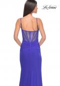 Picture of: Net Jersey Ruched Fitted Dress with Illusion and Boning on Back in Royal Blue, Style: 32160, Detail Picture 7