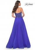 Picture of: A-Line Tulle Prom Dress with Rhinestone Fishnet Bodice in Blue, Style: 32216, Detail Picture 7