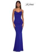 Picture of: Net Jersey Prom Dress with Lace Neckline Detail in Royal Blue, Style: 32357, Detail Picture 7