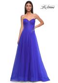 Picture of: Strapless A-line Tulle Dress with Floral Waist Detail in Royal Blue, Style 32789, Detail Picture 7
