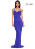 Picture of: Fitted Ruched Net Jersey Dress with Low Back in Royal Blue, Style 32834, Detail Picture 7