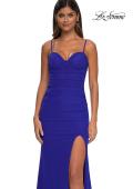 Picture of: Net Jersey Simple Prom Dress with Ruching and Corset Top in Royal Blue, Style: 32925, Detail Picture 7