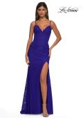 Picture of: Stretch Lace Dress with Illusion Corset Waist and Ruching in Royal Blue, Style: 32947, Detail Picture 7