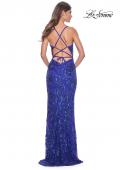 Picture of: Print Sequin Long Prom Dress with Lace Up Back in Royal Blue, Style: 31933, Detail Picture 5
